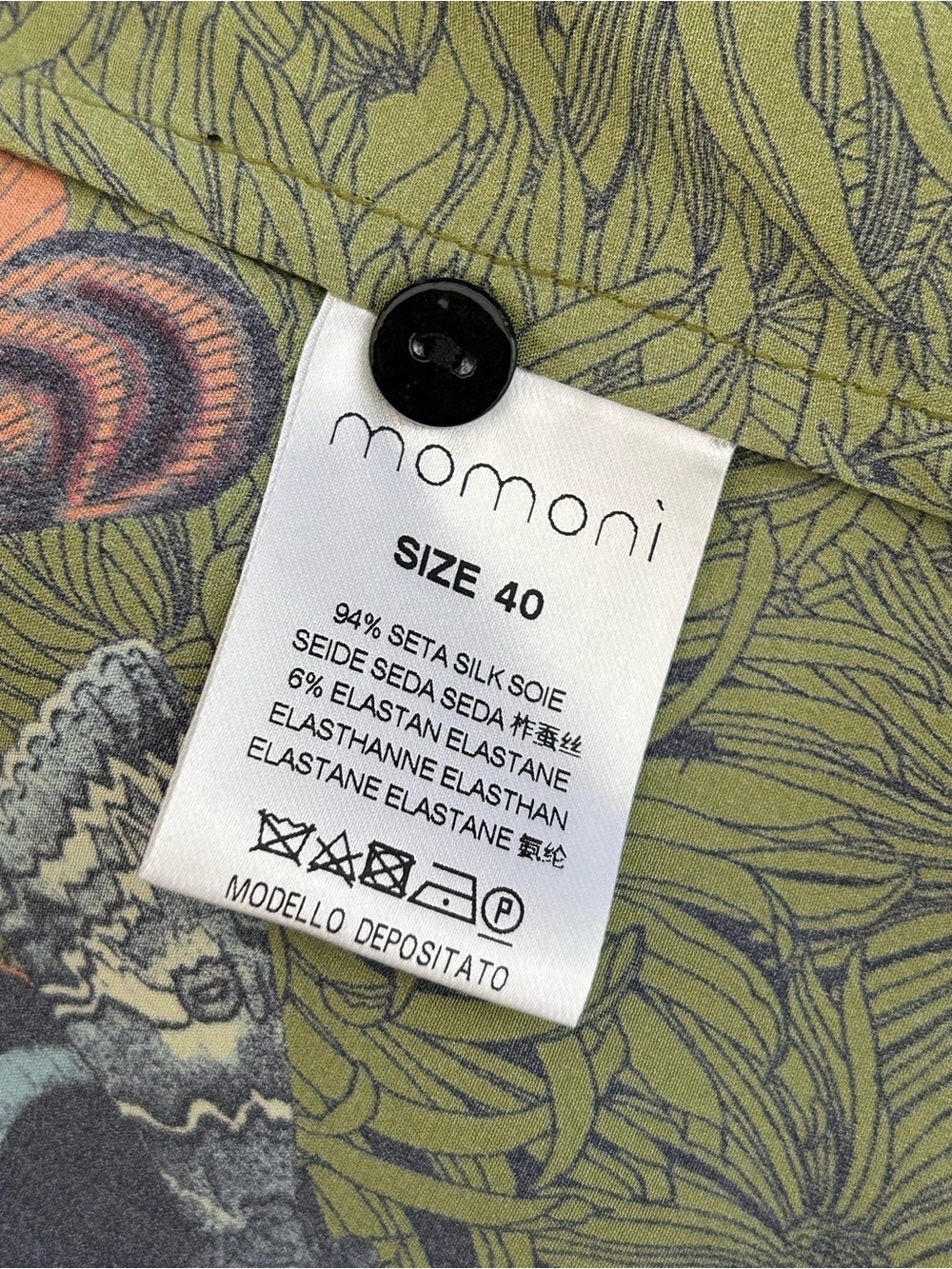 Momoni Silk Stretch Green Floral Butterfly V-Neck Blouse Made in Italy - Picture 6 of 12